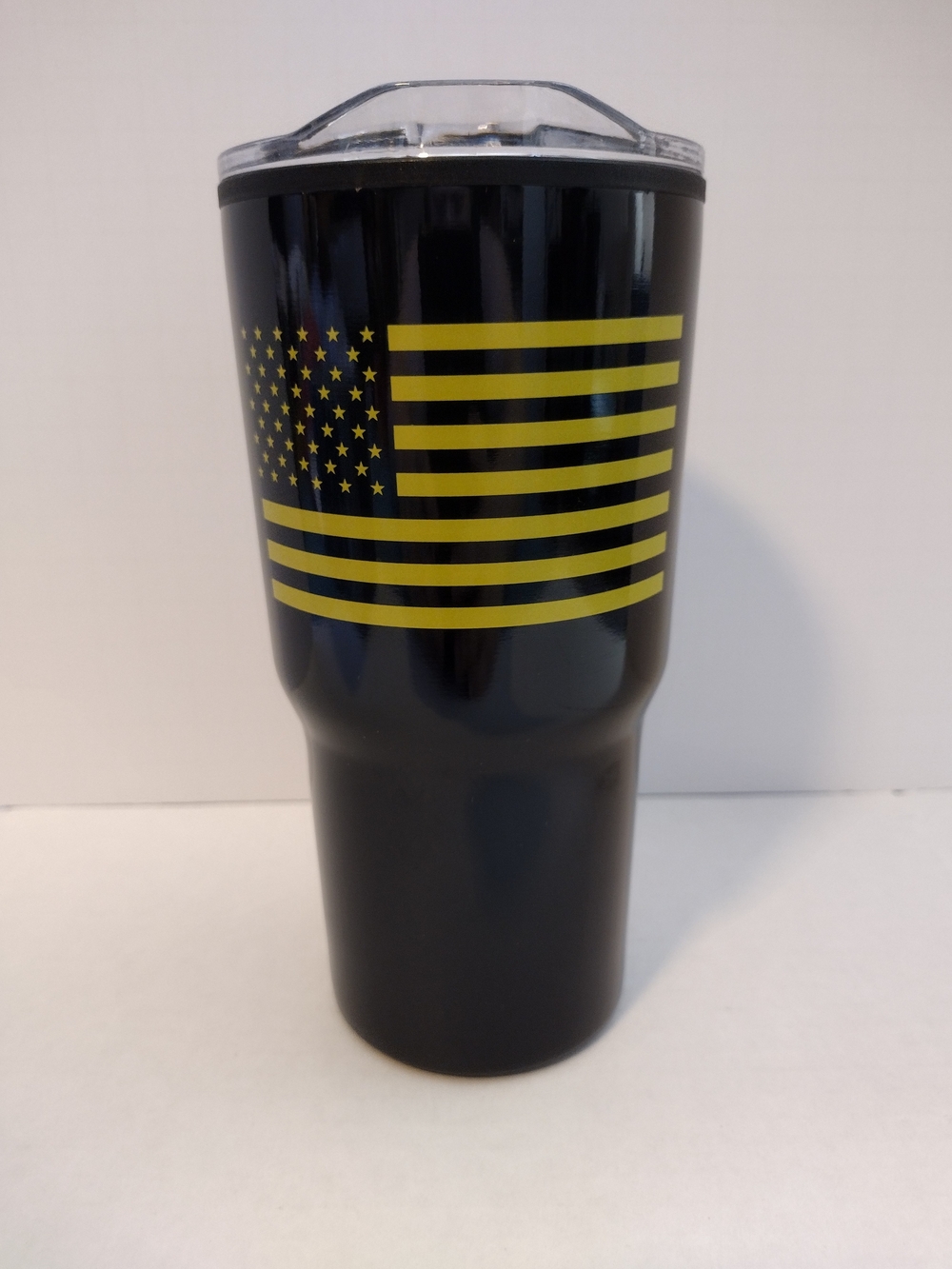 911 Dispatcher Black Tumbler with Yellow Striped Flag Design